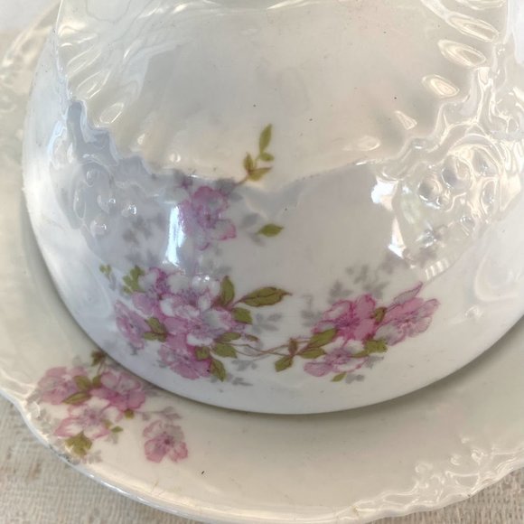 Vintage Habsburg Austria Round Covered Butter Dish - Purple  Vintage HABSBURG Austria Round Covered Butter Dish - Purple Flowers, Scalloped